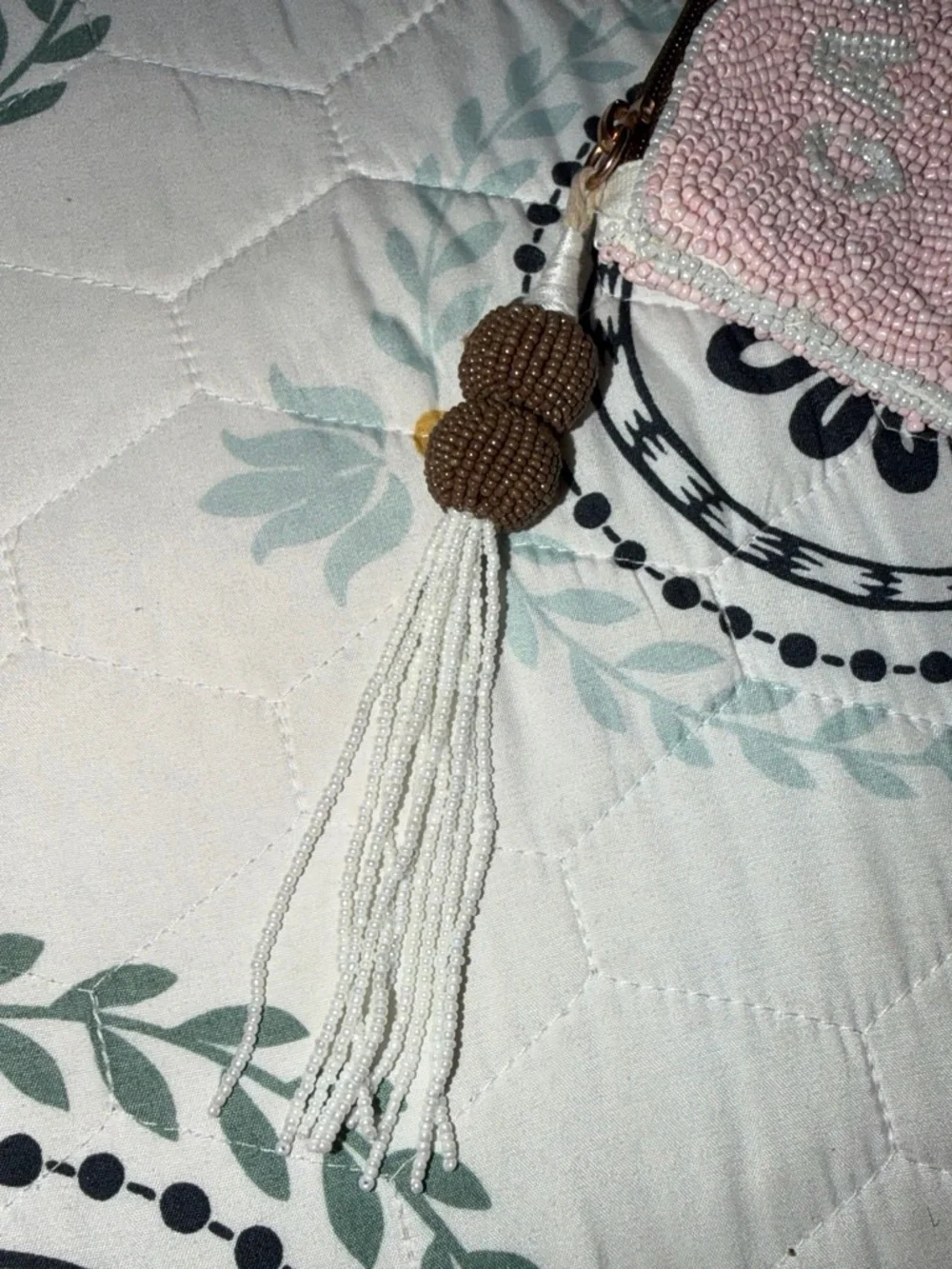 Game Day Beaded Wristlet - Pink & Brown